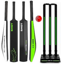Bodyfit Shot Heavy Duty Premium T-20 Cricket Bat | Lightweight| Full Size| | Hard Plastic Bat| Premium Cricket Wicket Set l 3 Stumps+2 Bails+1 Stand Set, 1 Ball.